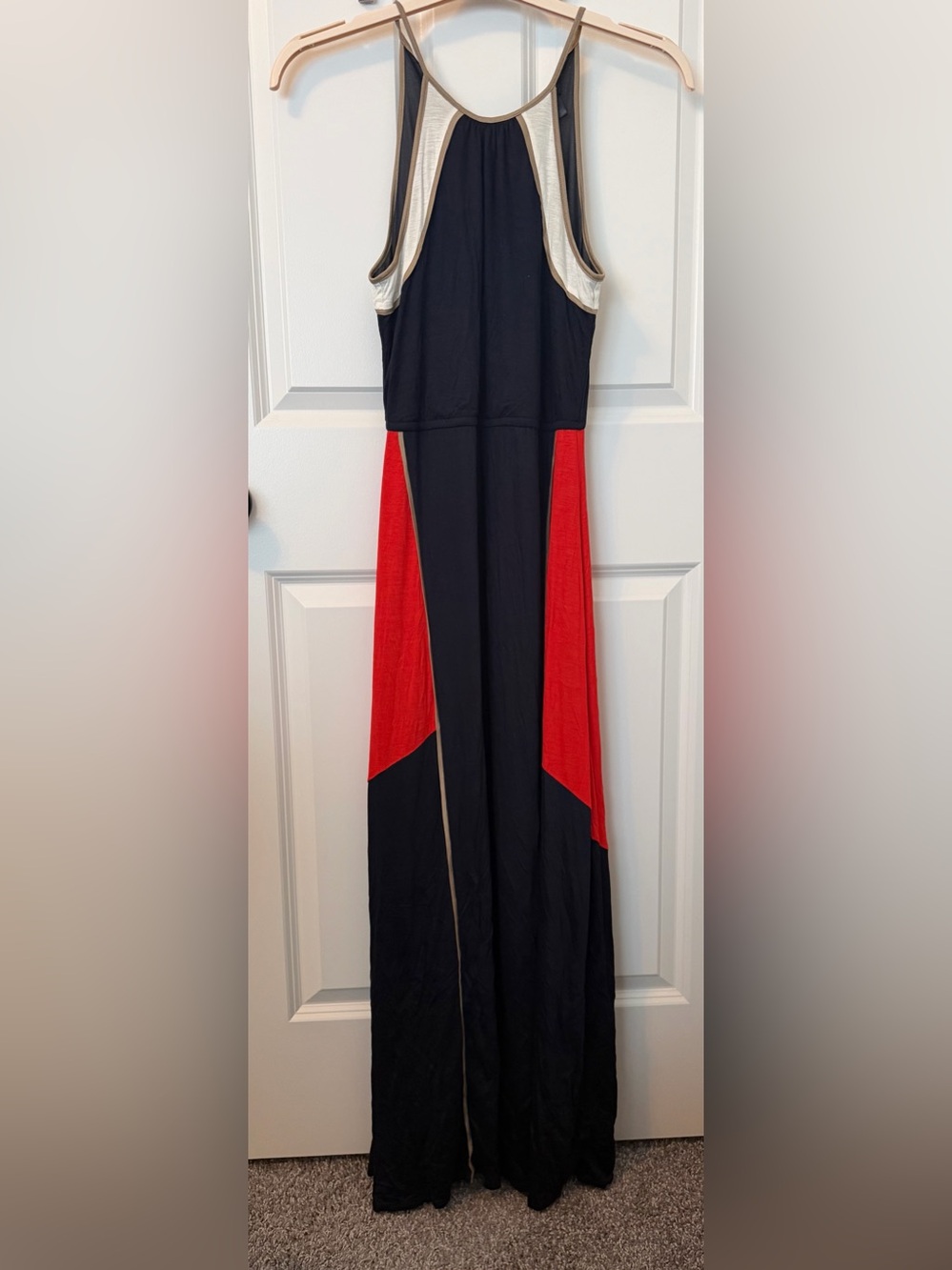Ann Taylor Navy and Red Colorblock Maxi Dress